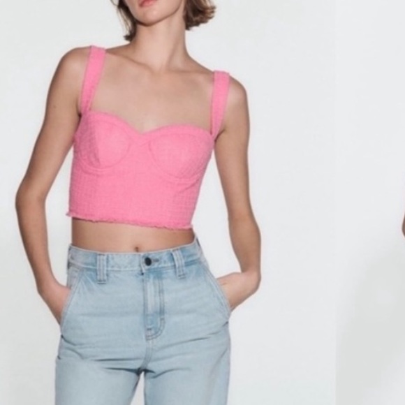 Zara textured Pink tweed Barbie crop corset M - Picture 3 of 6